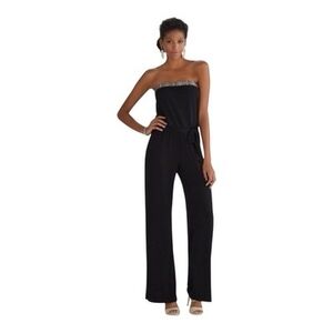 White House Black Market Strapless Embellished Black Jumpsuit Women’s Romper S 4